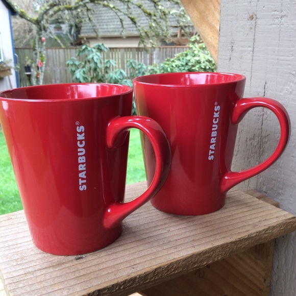 Starbucks red mugs 13oz. Simple bold red. 2016